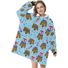 Load image into Gallery viewer, Happy 4th of July Dachshunds Blanket Hoodie for Women-Apparel-Apparel, Blankets-7
