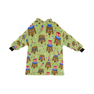 Happy 4th of July Dachshunds Blanket Hoodie for Women-Apparel-Apparel, Blankets-DarkKhaki-ONE SIZE-9