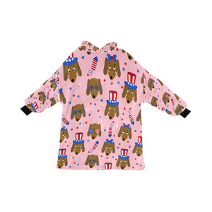 Happy 4th of July Dachshunds Blanket Hoodie for Women-Apparel-Apparel, Blankets-Pink-ONE SIZE-1