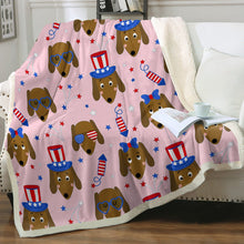 Load image into Gallery viewer, Happy 4th of July Dachshunds Soft Warm Fleece Blanket-Blanket-Blankets, Dachshund, Home Decor-Soft Pink-Small-4