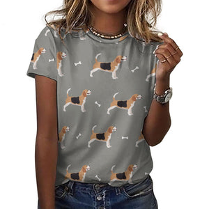 Happy Beagle Love All Over Print Women's Cotton T-Shirt - 4 Colors-Apparel-Apparel, Beagle, Shirt, T Shirt-16