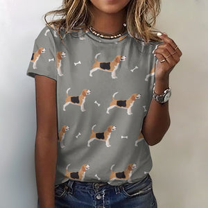 Happy Beagle Love All Over Print Women's Cotton T-Shirt - 4 Colors-Apparel-Apparel, Beagle, Shirt, T Shirt-2XS-Gray-13