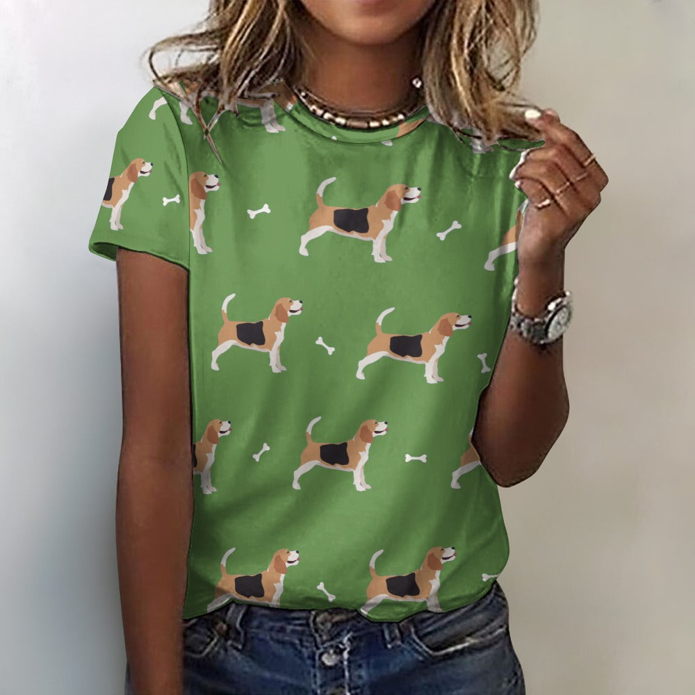 Happy Beagle Love All Over Print Women's Cotton T-Shirt - 4 Colors-Apparel-Apparel, Beagle, Shirt, T Shirt-2XS-OliveDrab-11