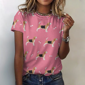 Happy Beagle Love All Over Print Women's Cotton T-Shirt - 4 Colors-Apparel-Apparel, Beagle, Shirt, T Shirt-2XS-PaleVioletRed-1
