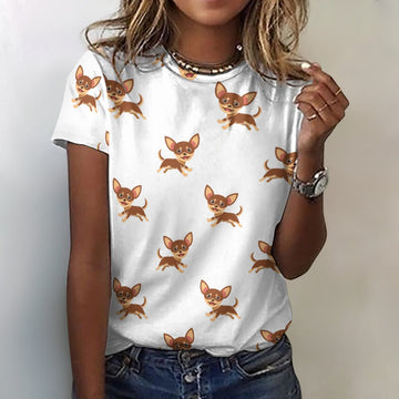 Happy Chocolate Chihuahua Love All Over Print Women's Cotton T-Shirt - 4 Colors-Apparel-Apparel, Chihuahua, Shirt, T Shirt-2XS-White-1