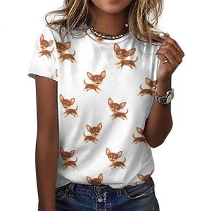 Happy Chocolate Chihuahua Love All Over Print Women's Cotton T-Shirt - 4 Colors-Apparel-Apparel, Chihuahua, Shirt, T Shirt-3