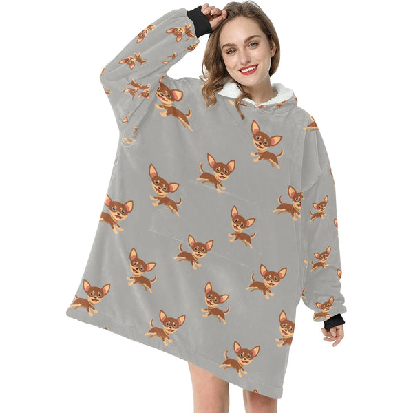 Happy Chocolate Chihuahua Love Blanket Hoodie for Women 4 Colors