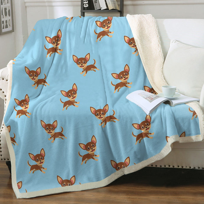 Happy Chocolate Chihuahua Love Soft Warm Fleece Blanket - 4 Colors-Blanket-Blankets, Chihuahua, Home Decor-Sky Blue-Small-2