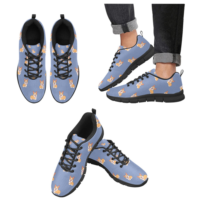 Happy Corgi Delight Women's Breathable Sneakers-CornflowerBlue-US13-23