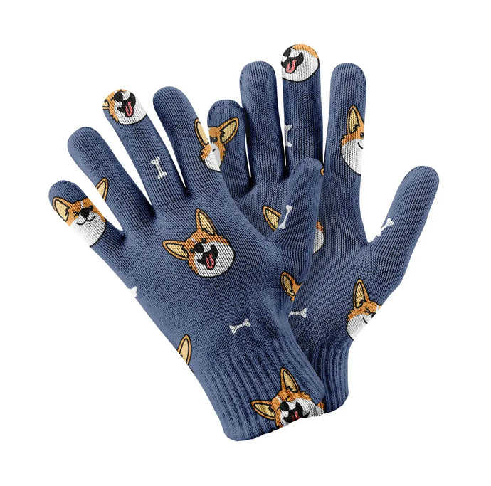 Happy Corgi Fun Touch Screen Gloves-Accessories-Accessories,Corgi,Dog Dad Gifts,Dog Mom Gifts,Gloves-Navy-1