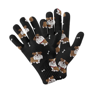 Happy English Bulldog Love Touch Screen Gloves-Accessories-Accessories, Dog Dad Gifts, Dog Mom Gifts, English Bulldog, Gloves-Black-1