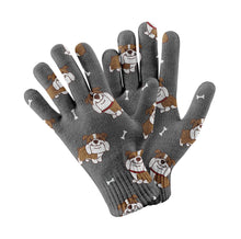 Load image into Gallery viewer, Happy English Bulldog Love Touch Screen Gloves-Accessories-Accessories, Dog Dad Gifts, Dog Mom Gifts, English Bulldog, Gloves-Gray-2