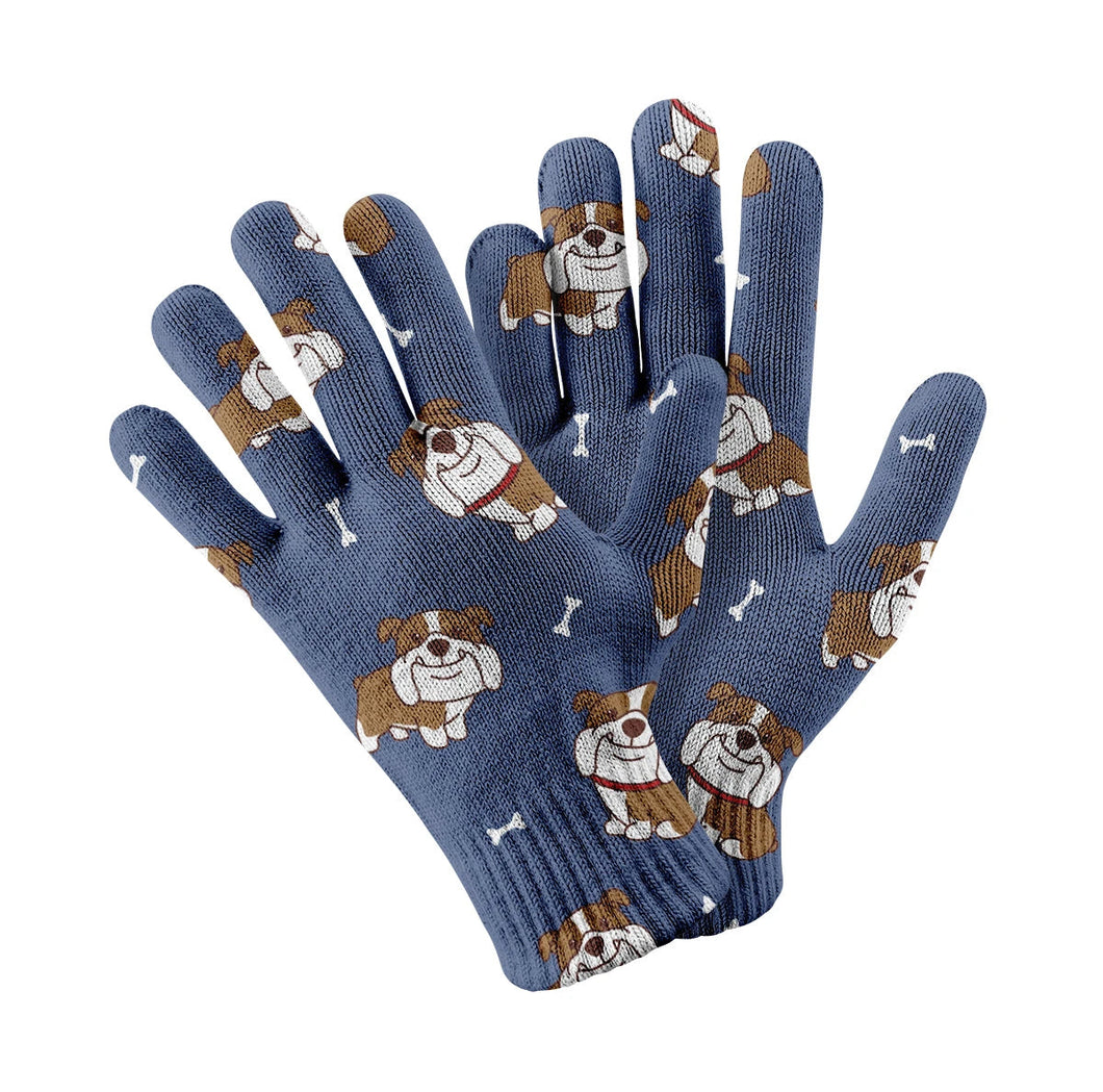 Happy English Bulldog Love Touch Screen Gloves-Accessories-Accessories, Dog Dad Gifts, Dog Mom Gifts, English Bulldog, Gloves-Navy-3