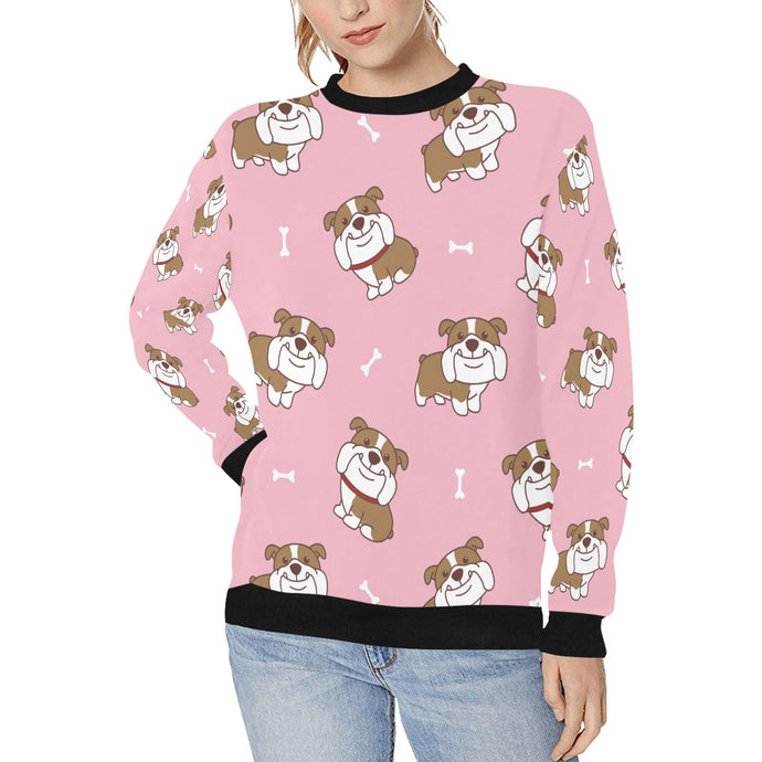Happy English Bulldog Love Women's Sweatshirt-Apparel-Apparel, English Bulldog, Sweatshirt-Pink-XS-1