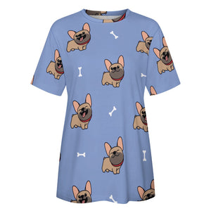 Happy Fawn French Bulldog Love All Over Print Women's Cotton T-Shirt- 4 Colors-Apparel-Apparel, French Bulldog, Shirt, T Shirt-12
