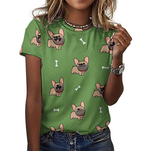 Happy Fawn French Bulldog Love All Over Print Women's Cotton T-Shirt- 4 Colors-Apparel-Apparel, French Bulldog, Shirt, T Shirt-14