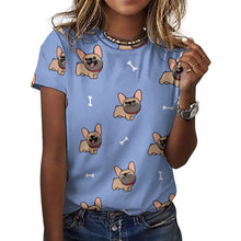 Load image into Gallery viewer, Happy Fawn French Bulldog Love All Over Print Women&#39;s Cotton T-Shirt- 4 Colors-Apparel-Apparel, French Bulldog, Shirt, T Shirt-16