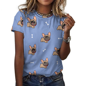 Happy Fawn French Bulldog Love All Over Print Women's Cotton T-Shirt- 4 Colors-Apparel-Apparel, French Bulldog, Shirt, T Shirt-16