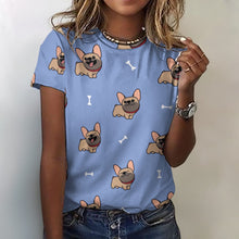 Load image into Gallery viewer, Happy Fawn French Bulldog Love All Over Print Women&#39;s Cotton T-Shirt- 4 Colors-Apparel-Apparel, French Bulldog, Shirt, T Shirt-2XS-CornflowerBlue-18
