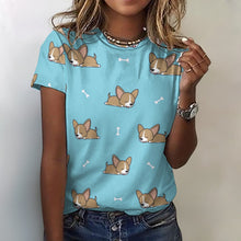 Load image into Gallery viewer, Happy Fawn French Bulldog Love All Over Print Women&#39;s Cotton T-Shirt - 4 Colors-Apparel-Apparel, French Bulldog, Shirt, T Shirt-2XS-SkyBlue-15