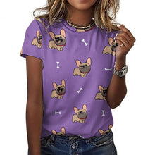 Load image into Gallery viewer, Happy Fawn French Bulldog Love All Over Print Women&#39;s Cotton T-Shirt- 4 Colors-Apparel-Apparel, French Bulldog, Shirt, T Shirt-5