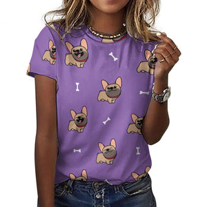 Happy Fawn French Bulldog Love All Over Print Women's Cotton T-Shirt- 4 Colors-Apparel-Apparel, French Bulldog, Shirt, T Shirt-5