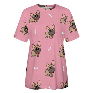 Happy Fawn French Bulldog Love All Over Print Women's Cotton T-Shirt- 4 Colors-Apparel-Apparel, French Bulldog, Shirt, T Shirt-6