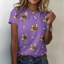Load image into Gallery viewer, Happy Fawn French Bulldog Love All Over Print Women&#39;s Cotton T-Shirt- 4 Colors-Apparel-Apparel, French Bulldog, Shirt, T Shirt-2XS-MediumPurple-1