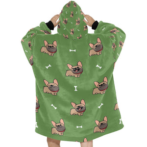 Happy Fawn French Bulldog Love Blanket Hoodie for Women-Apparel-Apparel, Blankets-11