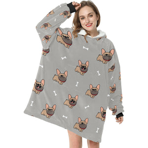 Happy Fawn French Bulldog Love Blanket Hoodie for Women-Apparel-Apparel, Blankets-7