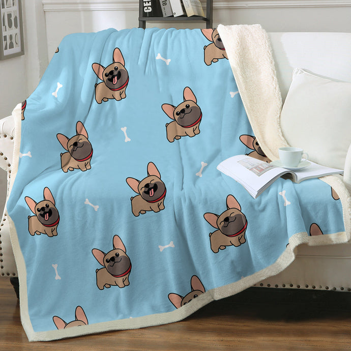 Happy Fawn French Bulldog Love Soft Warm Fleece Blanket - 4 Colors-Blanket-Blankets, French Bulldog, Home Decor-Sky Blue-Small-2