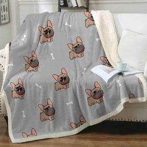 Happy Fawn French Bulldog Love Soft Warm Fleece Blanket - 4 Colors-Blanket-Blankets, French Bulldog, Home Decor-Warm Gray-Small-1