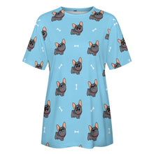 Load image into Gallery viewer, Happy Happy Black Frenchie All Over Print Women&#39;s Cotton T-Shirt-Apparel-Apparel, French Bulldog, Shirt, T Shirt-3