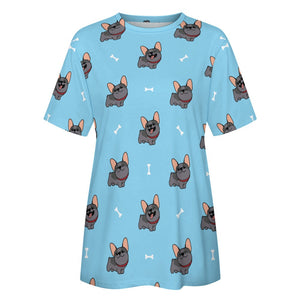 Happy Happy Black Frenchie All Over Print Women's Cotton T-Shirt-Apparel-Apparel, French Bulldog, Shirt, T Shirt-3