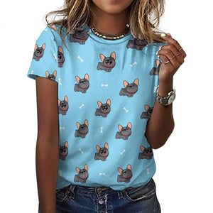 Happy Happy Black Frenchie All Over Print Women's Cotton T-Shirt-Apparel-Apparel, French Bulldog, Shirt, T Shirt-4