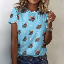 Load image into Gallery viewer, Happy Happy Black Frenchie All Over Print Women&#39;s Cotton T-Shirt-Apparel-Apparel, French Bulldog, Shirt, T Shirt-2XS-SkyBlue-1