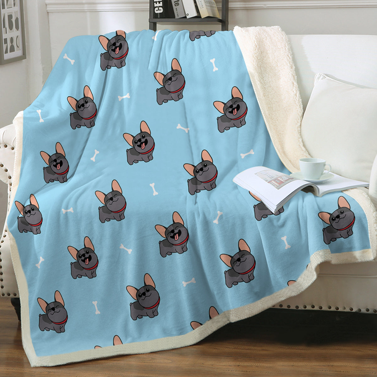 2 Happy good Frenchie Throw Blanket