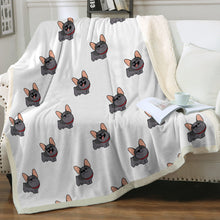 Load image into Gallery viewer, Happy Happy Black Frenchie Love Soft Warm Fleece Blanket-Blanket-Blankets, French Bulldog, Home Decor-Ivory-Small-3