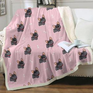 Happy Happy Black Frenchie Love Soft Warm Fleece Blanket-Blanket-Blankets, French Bulldog, Home Decor-Soft Pink-Small-1
