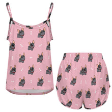 Load image into Gallery viewer, Happy Happy Black Frenchie Women's Cami and Shorts Pajama Set-15