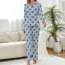 Load image into Gallery viewer, Happy Happy Black Frenchies Pajamas Set for Women-Pajamas-Apparel, French Bulldog, Pajamas-Light Blue-S-4