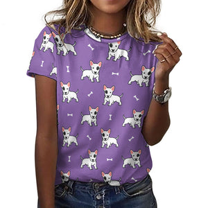 Happy Happy Bull Terrier Love All Over Print Women's Cotton T-Shirt - 4 Colors-Apparel-Apparel, Bull Terrier, Shirt, T Shirt-10