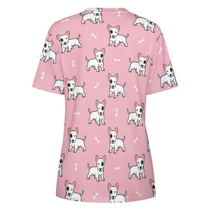 Happy Happy Bull Terrier Love All Over Print Women's Cotton T-Shirt - 4 Colors-Apparel-Apparel, Bull Terrier, Shirt, T Shirt-4