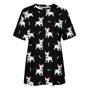 Happy Happy Bull Terrier Love All Over Print Women's Cotton T-Shirt - 4 Colors-Apparel-Apparel, Bull Terrier, Shirt, T Shirt-1