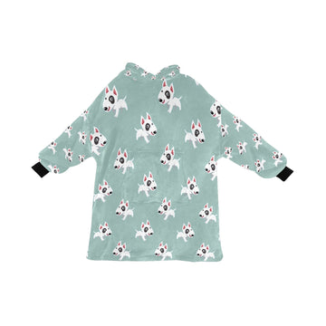 Happy Happy Bull Terrier Love Blanket Hoodie for Women - 4 Colors-Blanket-Apparel, Blanket Hoodie, Blankets, Bull Terrier-Powder Green-Blue-13