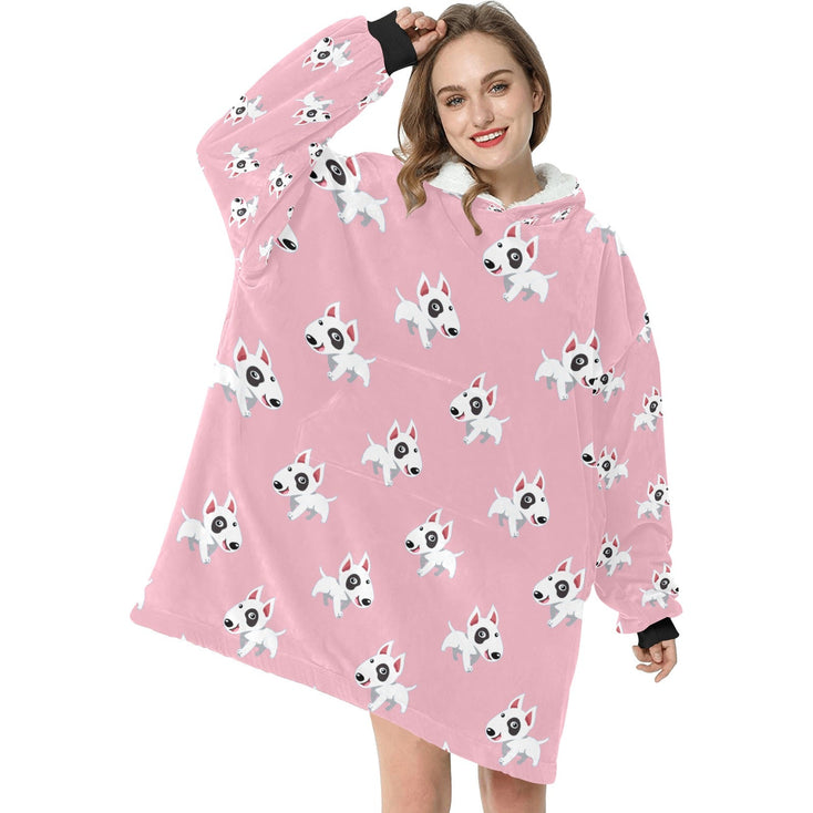 Happy Happy Bull Terrier Love Blanket Hoodie for Women - 4 Colors-Blanket-Apparel, Blanket Hoodie, Blankets, Bull Terrier-3