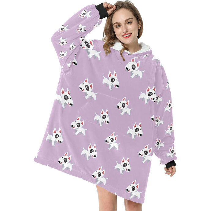 Happy Happy Bull Terrier Love Blanket Hoodie for Women - 4 Colors-Blanket-Apparel, Blanket Hoodie, Blankets, Bull Terrier-Thistle Purple-1