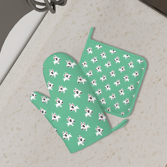 Happy Happy Bull Terrier Love Oven Mitts and Pot Holder Set-Kitchen Decor-Accessories,Bull Terrier,Dog Mom Gifts-1