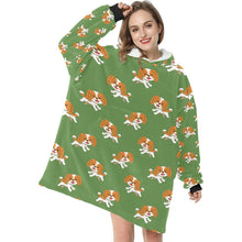 Load image into Gallery viewer, Happy Happy Cavalier King Charles Spaniel Blanket Hoodie for Women-Blanket-Apparel, Blanket Hoodie, Blankets, Cavalier King Charles Spaniel-Green-1