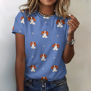 Happy Happy Cavalier King Charles Spaniels All Over Print Women's Cotton T-Shirt - 4 Colors-Apparel-Apparel, Cavalier King Charles Spaniel, Shirt, T Shirt-2XS-SteelBlue-12